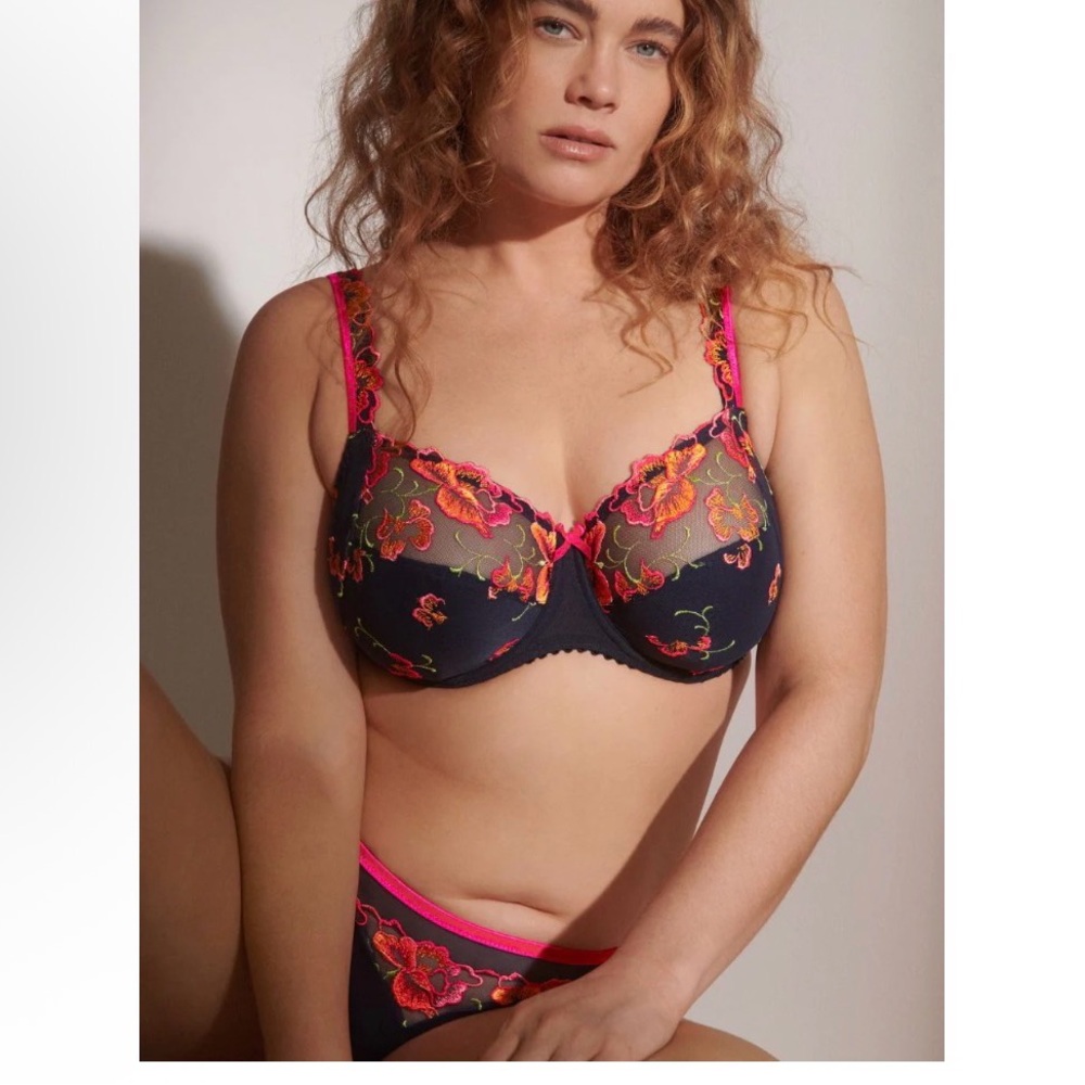 Prima Donna Black and Pink Floral Bra